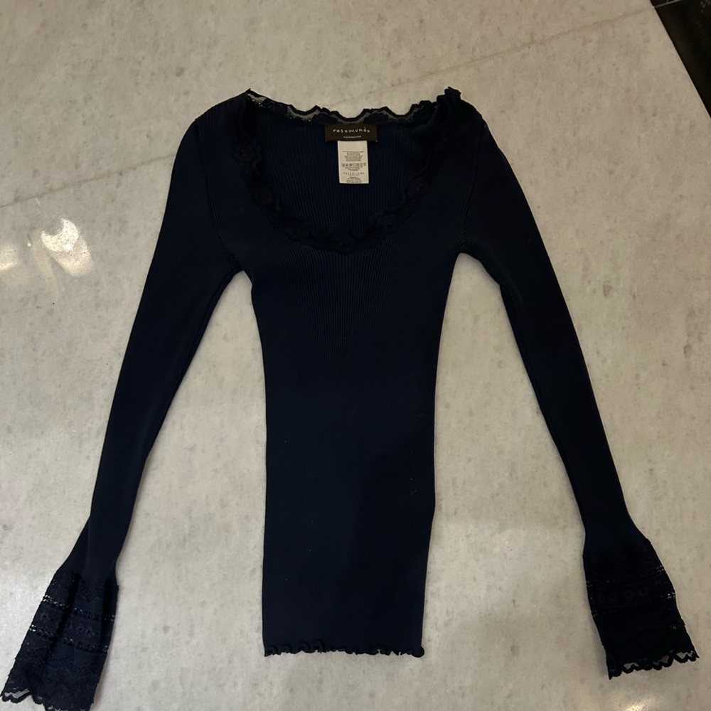 Rosemunde Copenhagen Elegant Navy top silk and cotton with Lace Details